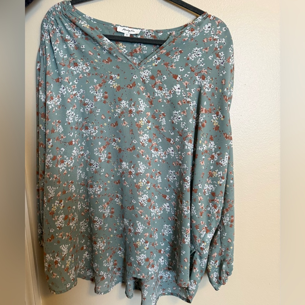 Ava & Viv Floral Blouse in Green and Brown